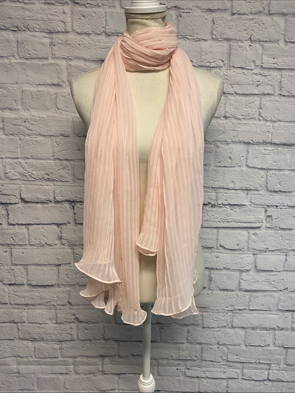 Betsey Johnson Pale Pink Pleated Chiffon Scarf with Ruffle Trim
